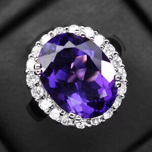 VIOLET SPINEL RING 8ct with White Sapphire sidestones Sterling Silver SZ-6